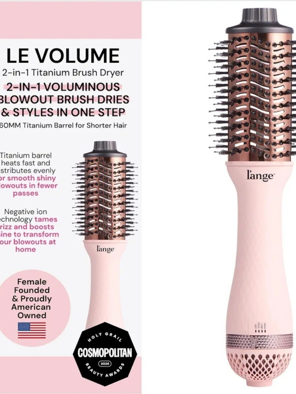 Lange 2-in-1 Titanium Brush Dryer - Pink 60mm